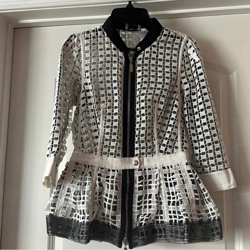 Byron Lars black and white peplum jacket 00p